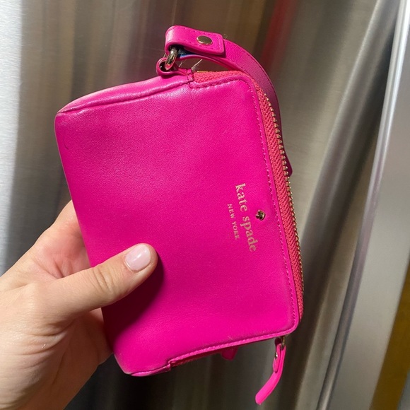 KATE SPADE Hot Pink Leather Wristlet Clutch Zipper with Strap - Picture 15 of 16